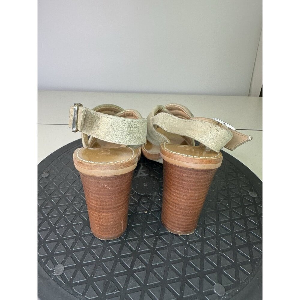 J. Crew Low Block Heel Sandals Ankle Strap Leather Sz 6 Gold - Picture 3 of 10